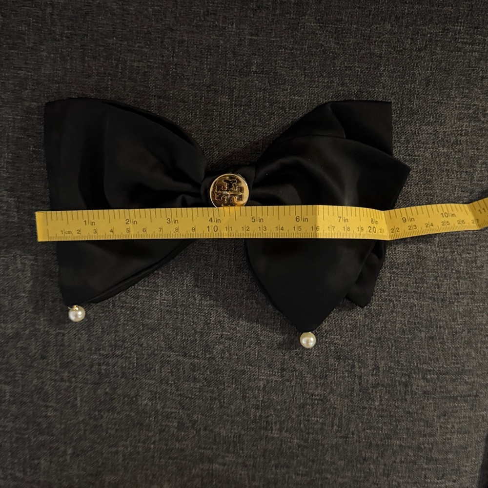 Black Bow Hair Clip with Gold Accent - Picture 5 of 5